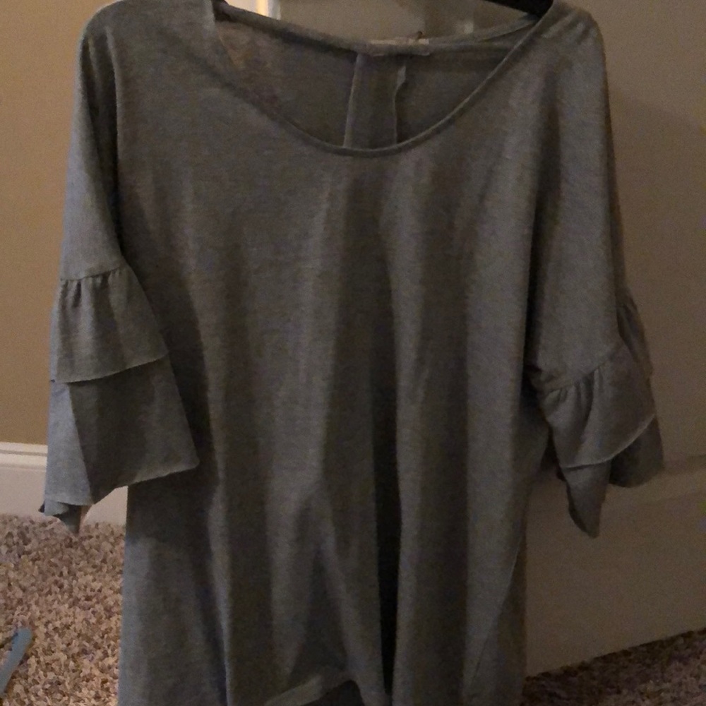 NWT grey, ruffle shirt